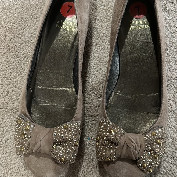 STUART WEITZMAN Tan Suede Sparkle Bow Flat 7 - Picture 4 of 5